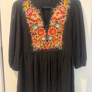Savanna Jane Black Blouse with Colorful Embroidery